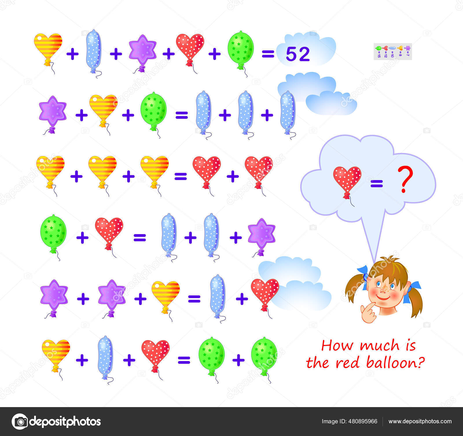Mathematical Logic Puzzle Game Smartest How Much Red Balloon Solve Stock Vector Image By C Nataljacernecka 480895966