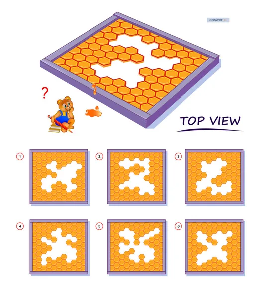 子供と大人のためのロジックパズルゲーム 3D迷路 ハニカムの正しい上部ビューを見つける必要があります 脳の先生の本の印刷可能なページ 空間思考能力の開発 Iqテスト ベクターイラスト — ストックベクタ