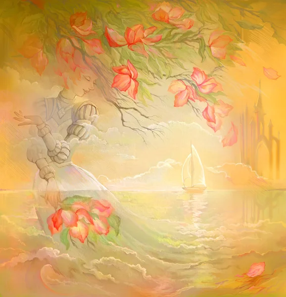 Ladies Dreams Oil Painting Canvas Drawing Beautiful Princess Dreaming Love — Stock Photo, Image