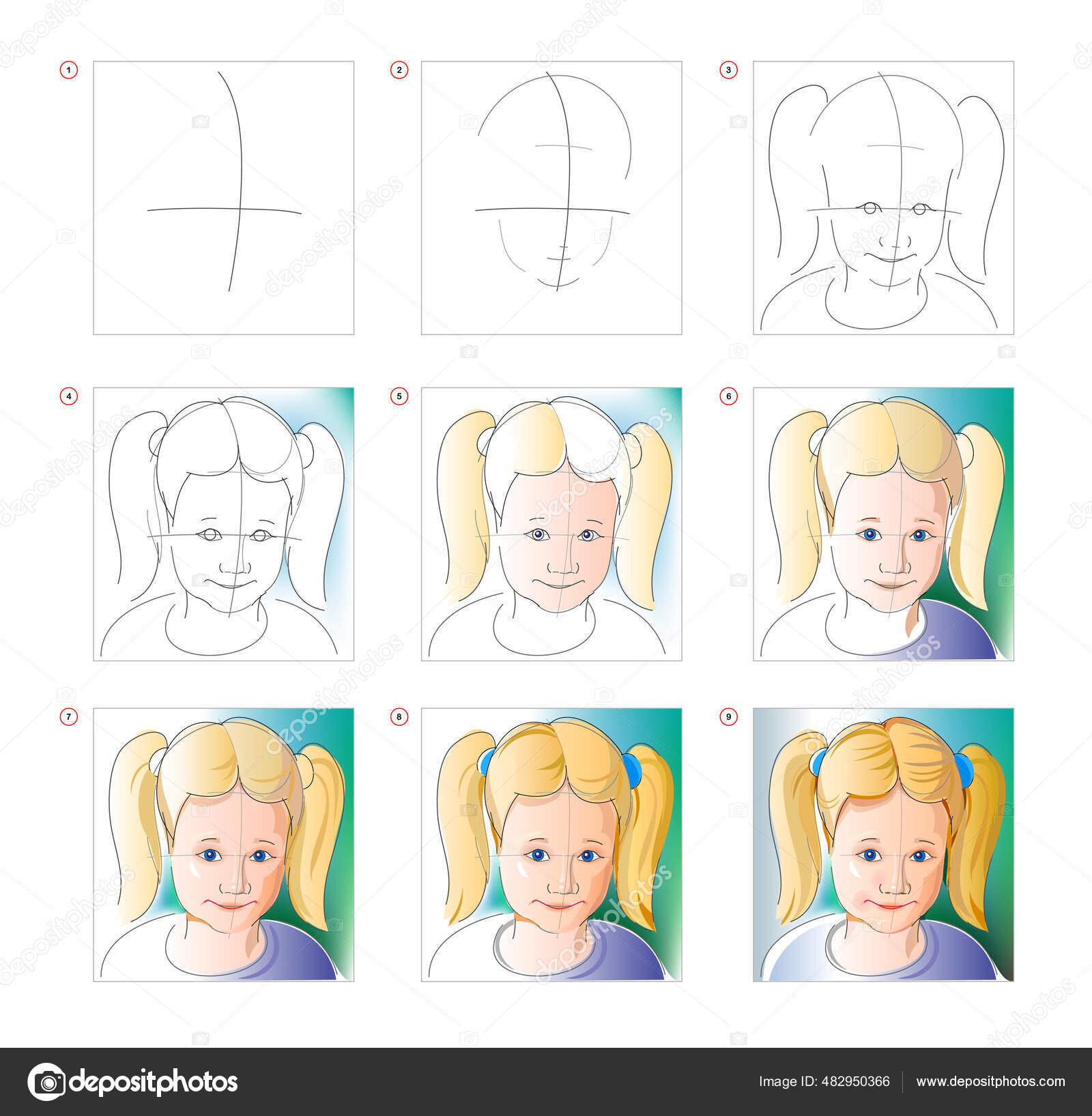 Como Aprender Desenhar Esboço Menina Bonito Criação Passo Passo Pintura  Vetor de ©Nataljacernecka 482950366, image size:1600x1636