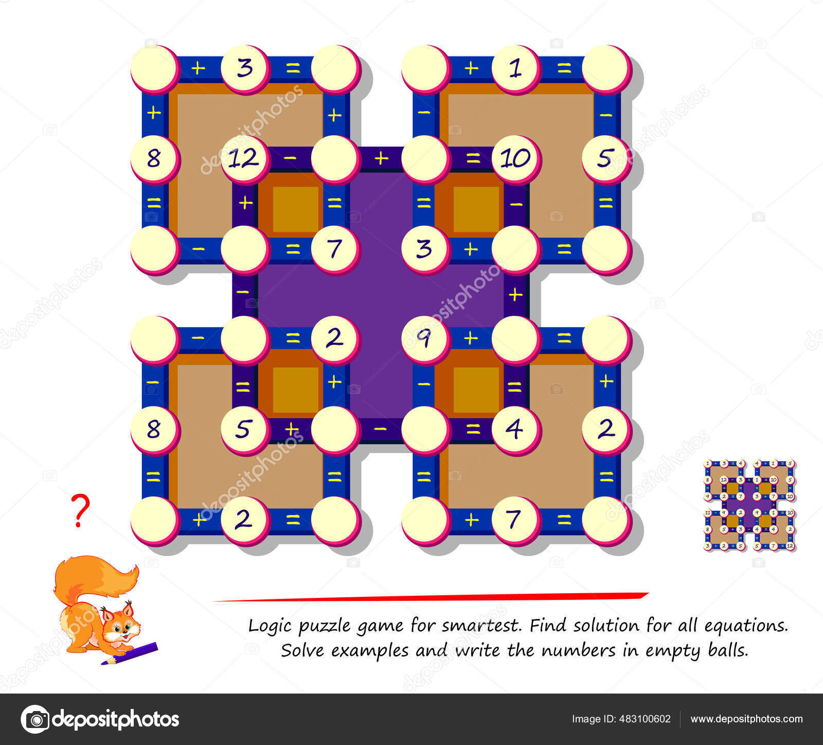 Vetores de Jogo De Quebracabeças De Matemática Resolva Os Exemplos