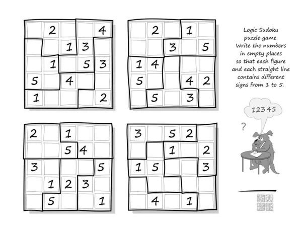 Logic Sudoku Puzzle Game Write Numbers Empty Places Each Figure — Stock Vector