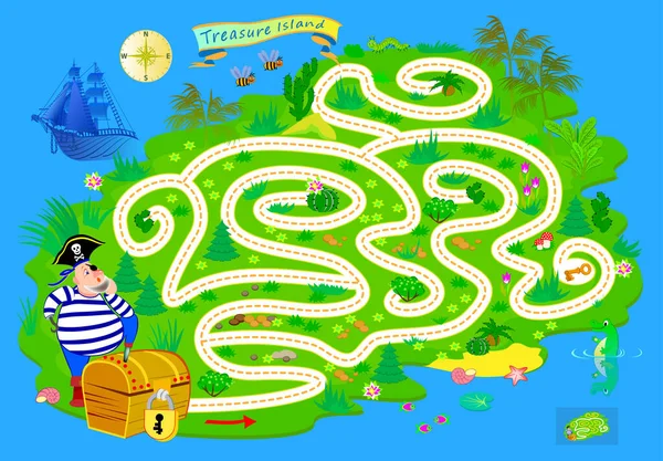 Jogo Puzzle Lógica Com Labirinto Para Crianças Adultos Onde Pirata — Vetor de Stock