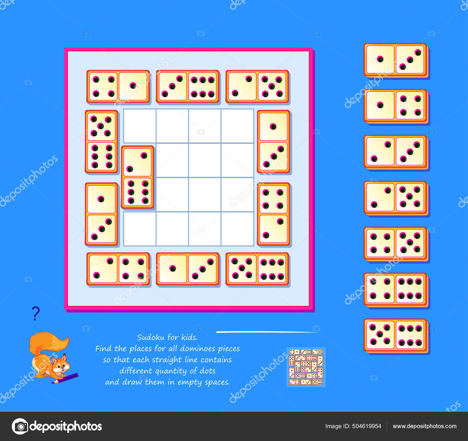 Sudoku Para Crianças. Jogo Lógico. Encontre Os Locais Para Blocos