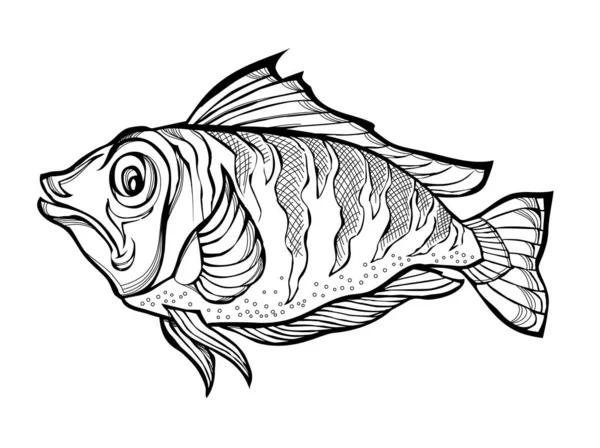 Illustration Fantasy Fish Fabulous Perch Drawing Coloring Book Printable Sheet — Stock Vector