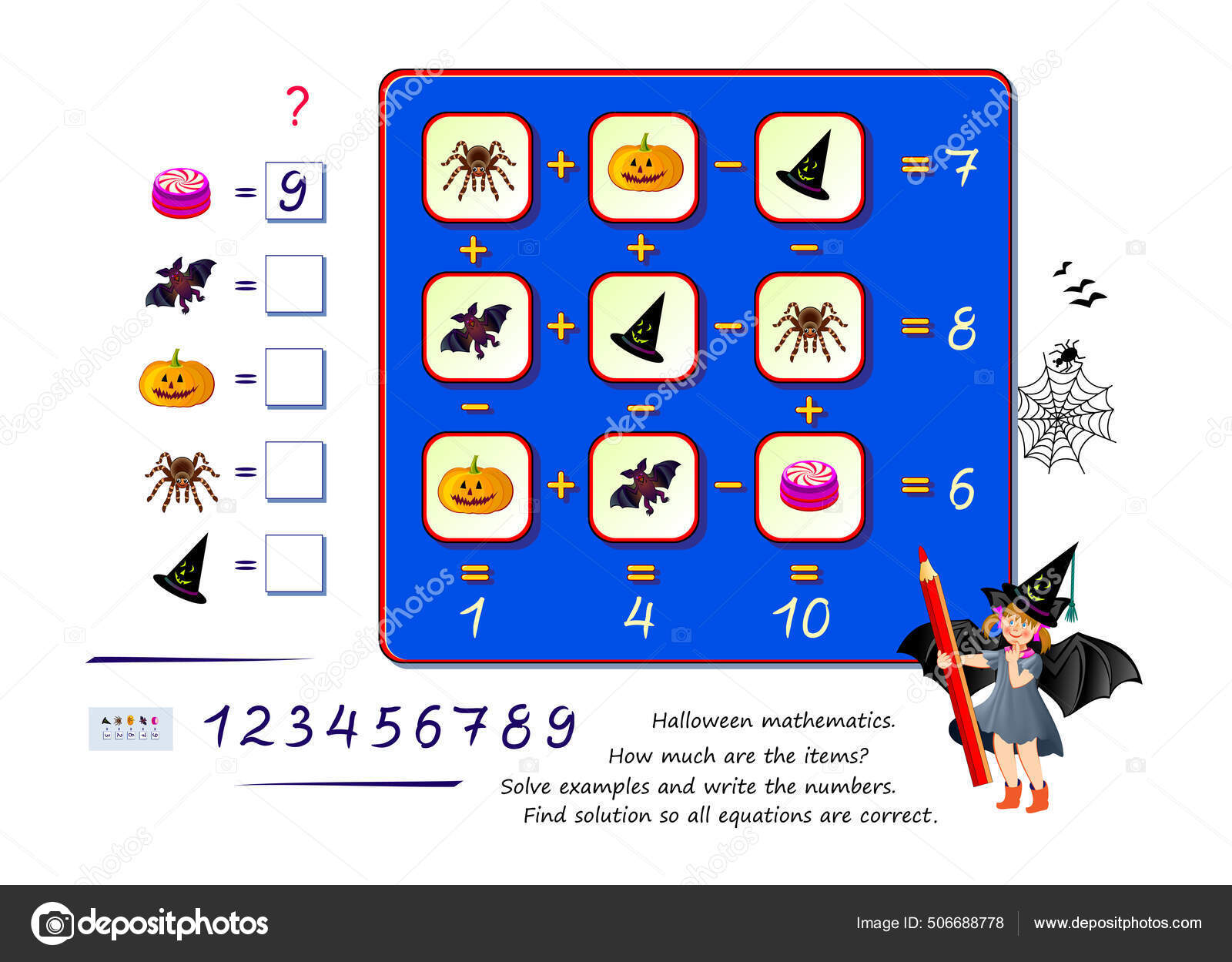 Jogo Sudoku Halloween Puzze Jogo De Lógica Infantil Ilustração do