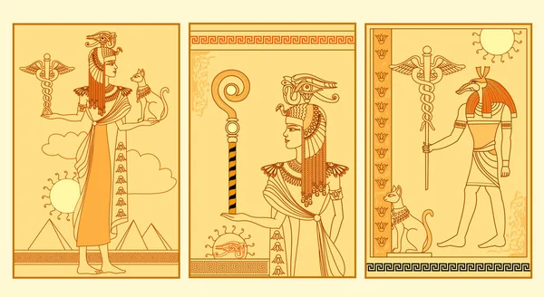 Seyahat şirketi için şablonlar. Antik Mısır motifleri ile stilize fantezi illüstrasyonları projeniz için hazır. Pankart, el ilanı, kartpostal, poster için antika çizimler. El çizimi vektör.