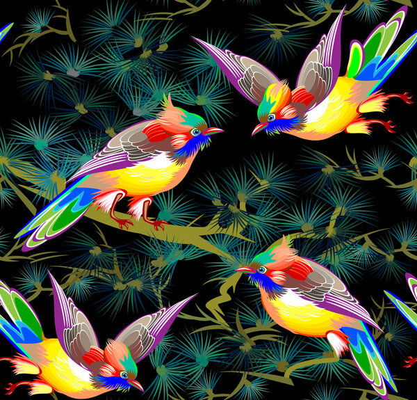Seamless pattern with fairyland birds.