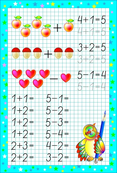 Pagina met oefeningen voor kinderen op een vierkante papier. — Stockvector