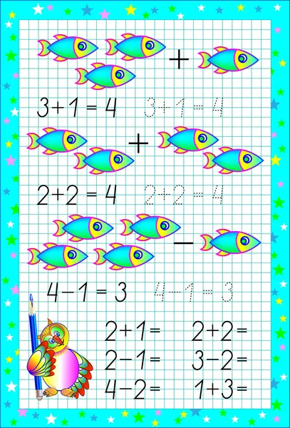 Seite mit Übungen für Kinder auf quadratischem Papier. — Stockvektor