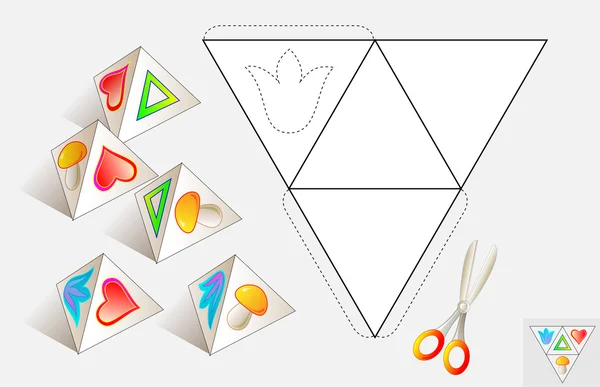 Rompecabezas lógico. Dibuje las imágenes relevantes en el patrón, color y hacer por pirámide (como se muestra en las muestras ). — Vector de stock