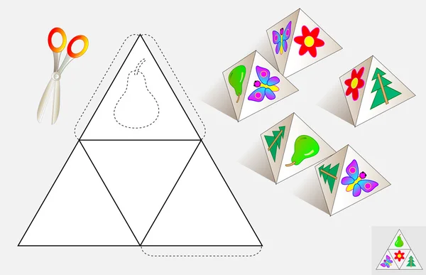 Quebra-cabeças lógico. Desenhe as imagens relevantes sobre o padrão, cor e fazer por pirâmide (como mostrado nas amostras ). — Vetor de Stock