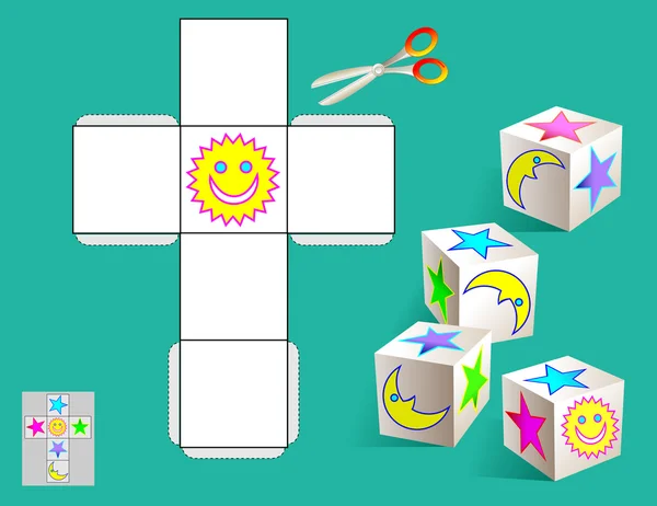 Un puzzle logico. Disegnare le immagini rilevanti sul modello, colore e make by cube (come mostrato sui campioni ). — Vettoriale Stock