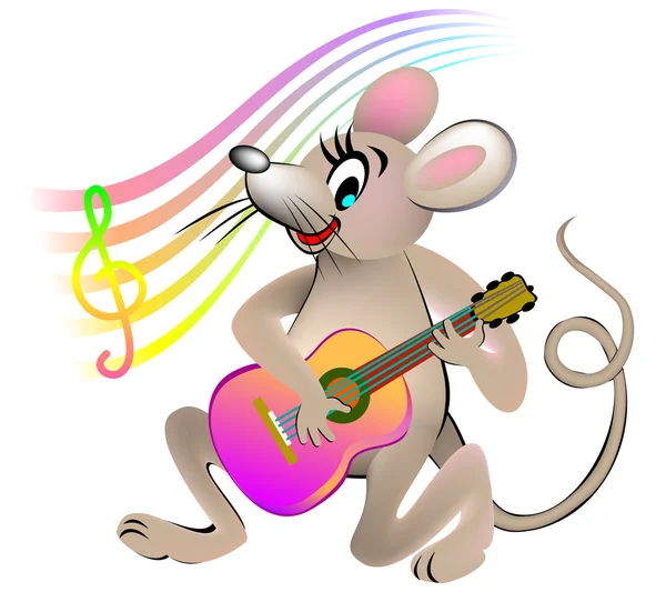 Illustration der Maus beim Gitarrespielen — Stockvektor