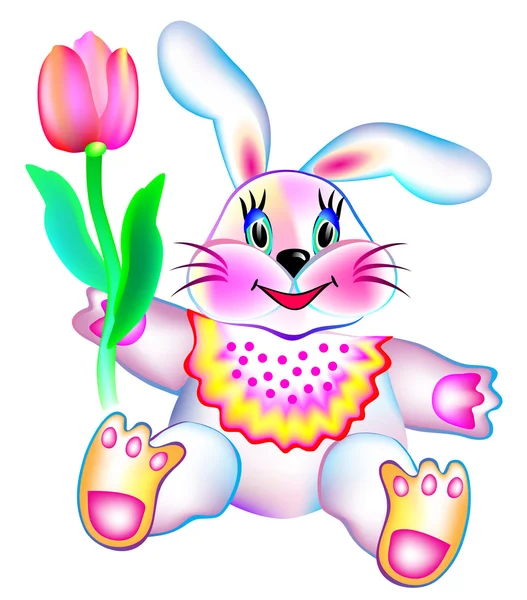 Toy bunny holding a flower. — Stock Vector