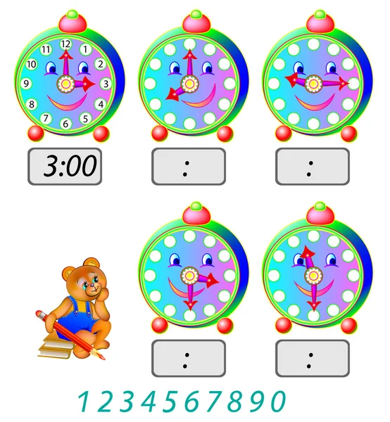 어린이 위한 운동-시계와 화살표를 표시 하는 시간에 숫자를 작성 해야. — 스톡 벡터