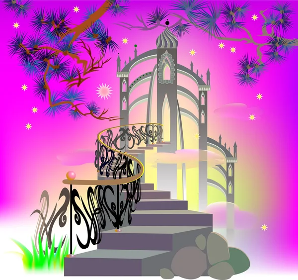 Escadas Fairyland levando ao castelo mágico . — Vetor de Stock