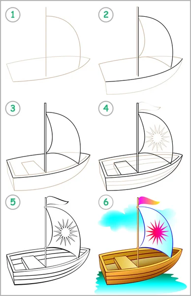 Stránka ukazuje, jak se krok za krokem naučit kreslit loď. — Stockový vektor