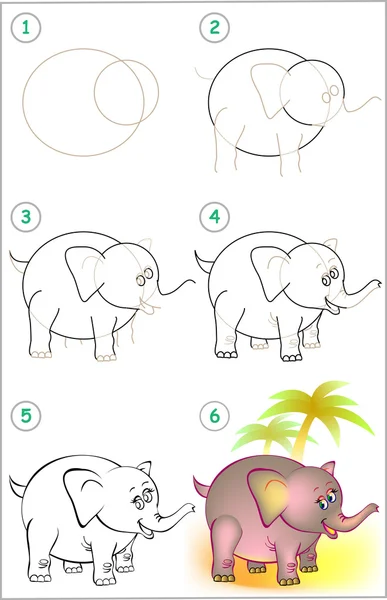 Página mostra como aprender passo a passo para desenhar um elefante . —  Vetores de Stock
