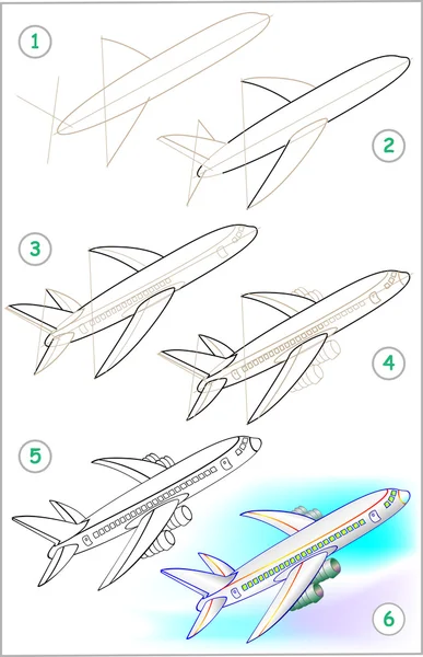 Page shows how to learn step by step to draw a plane. — Stockový vektor