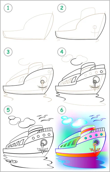 Página muestra cómo aprender paso a paso para dibujar una nave . — Vector de stock