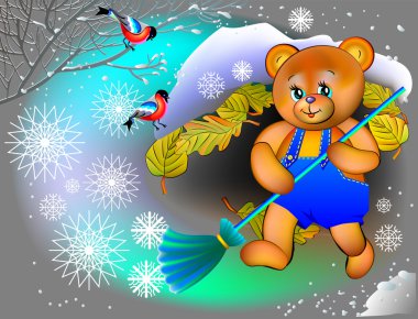 Little bear is swiping snow from his burrow.