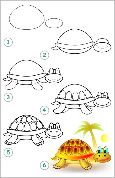 Página mostra como aprender passo a passo para desenhar uma tartaruga . —  Vetores de Stock