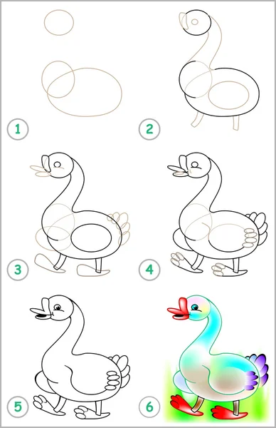 ページは、ガチョウを描画するステップバイ ステップで学ぶ方法を示しています。. — ストックベクタ