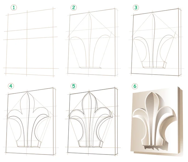 Pagina mostra come imparare passo dopo passo a disegnare un ornamento di gesso . — Vettoriale Stock