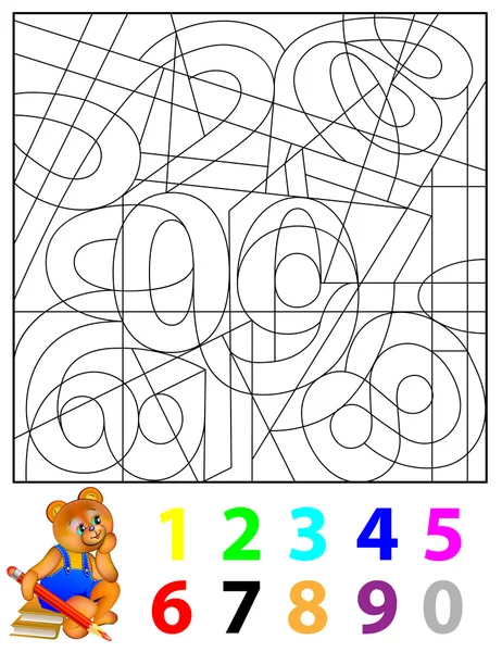 Übungen für Kinder - muss die versteckten Zahlen finden und sie in relevanten Farben malen. — Stockvektor