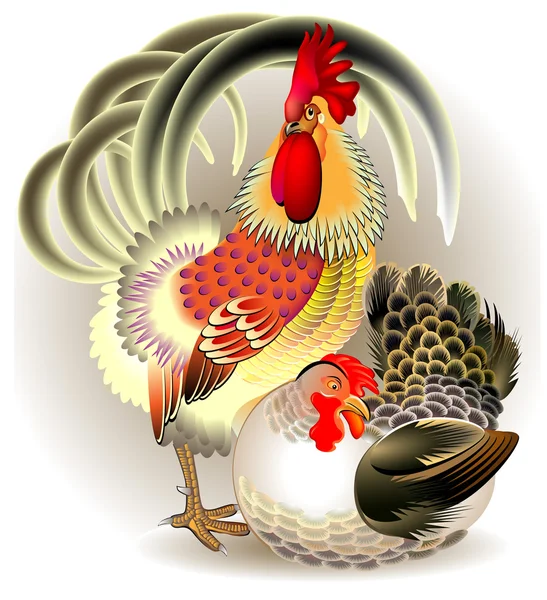 stock vector Illustration of cock and hen.