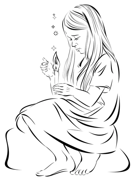 Illustration de fille assise avec une bougie . — Image vectorielle