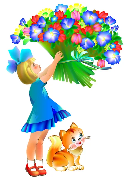 Illustration of little girl giving bouquet. — Stock Vector