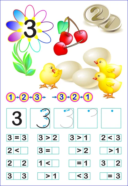 Page éducative pour les enfants avec le numéro 3 . — Image vectorielle