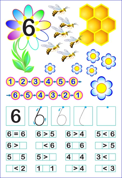 Página educativa para niños con número 6 . — Vector de stock