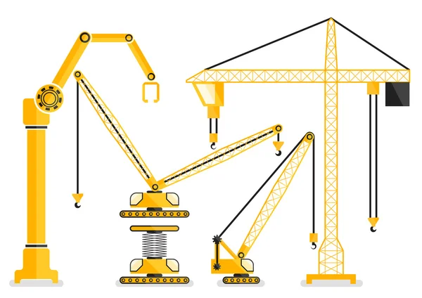 Set of construction machine yellow crane flat design vector illu — Stock Vector