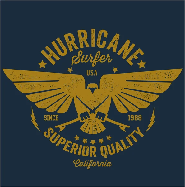Hurrikan-Surfer, hochwertige Qualität, Logo, Druck auf T-Shirt — Stockvektor