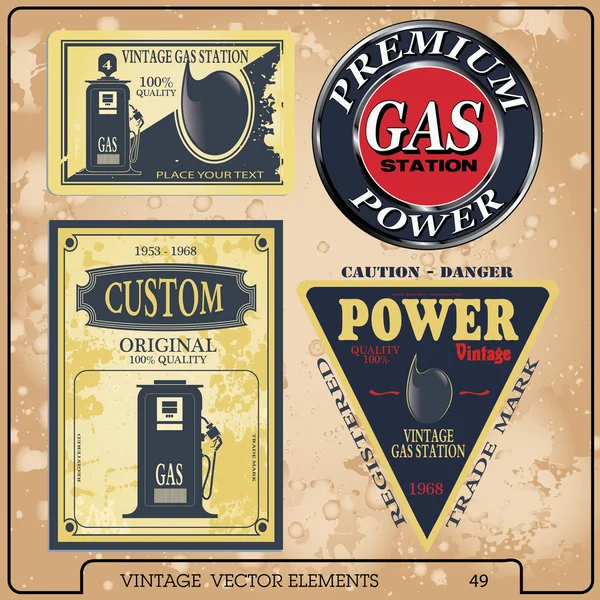 Vintage gasolina retro sinais e rótulos — Vetor de Stock