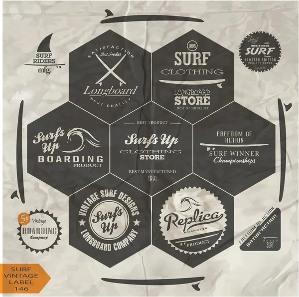 Elementi surf vintage — Vettoriale Stock