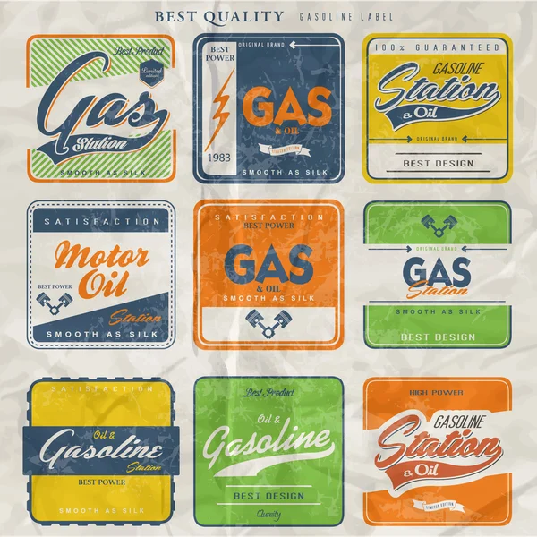 Carteles y etiquetas retro de gasolina vintage — Vector de stock