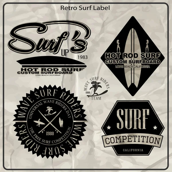 Vintage surf elementen, etiketten — Stockvector