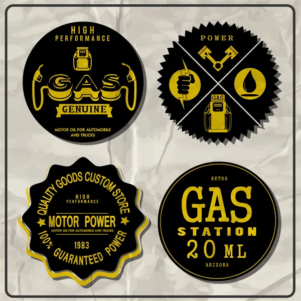 Retro Vintage benzin işaretleri ve etiketleri — Stok Vektör