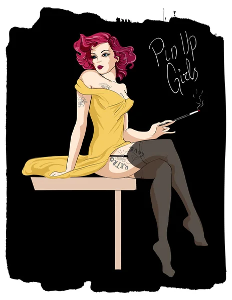 Sexy pin-up ragazza con cornice vintage Illustrazione Stock