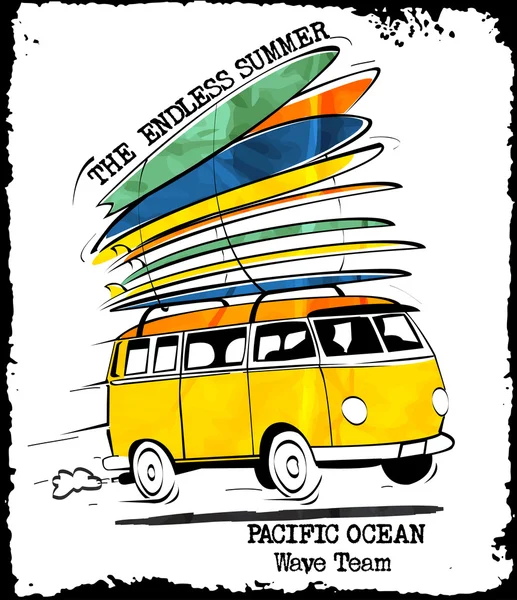 Stampa surf, illustrazione disegno — Vettoriale Stock