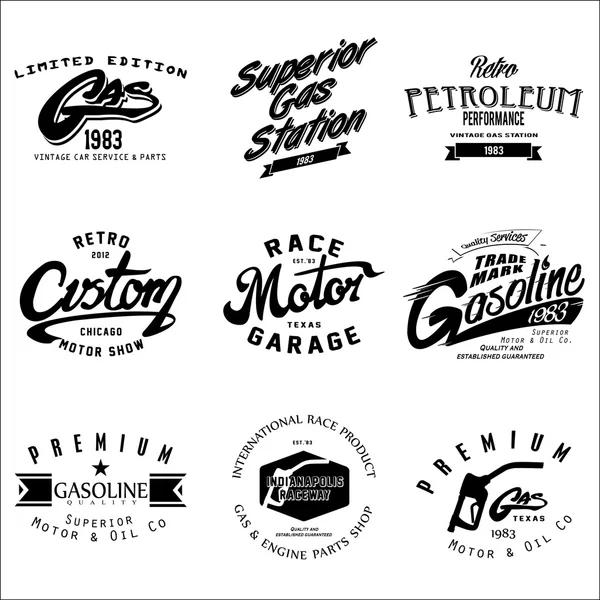 Retro vintage benzine-tekenen en labels — Stockvector