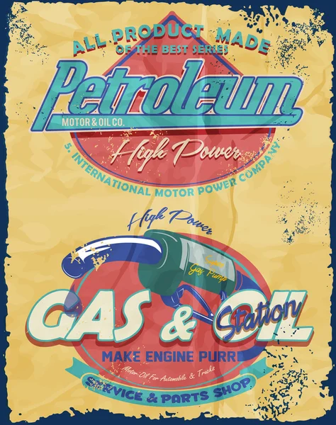 Placa de posto de gasolina retro Grunge — Vetor de Stock