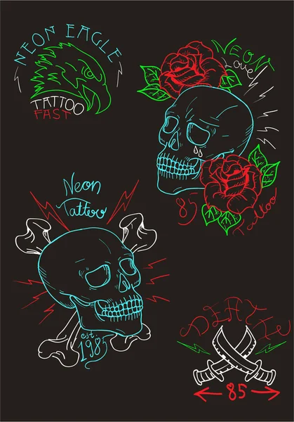 Aquila neon print.neon tattoo vector set — Vettoriale Stock