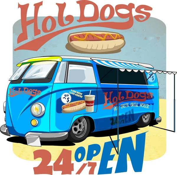 Illustrazione hot dog bus — Vettoriale Stock