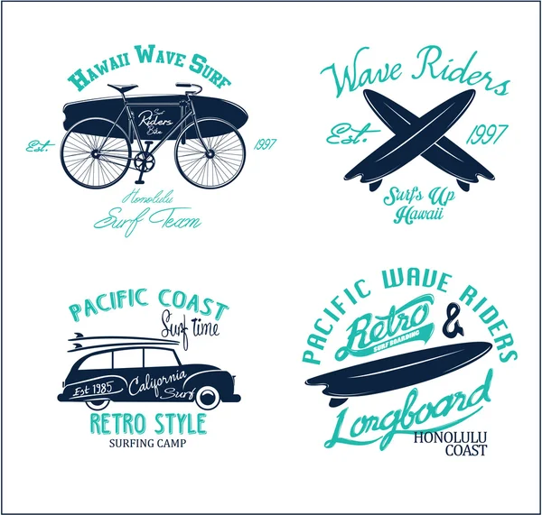 Éléments de surf vintage, étiquettes — Image vectorielle