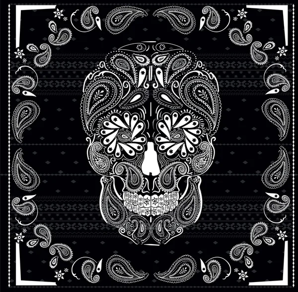 Vektor Totenkopf Paisley Allover Backround Bandanna Print — Stockvektor